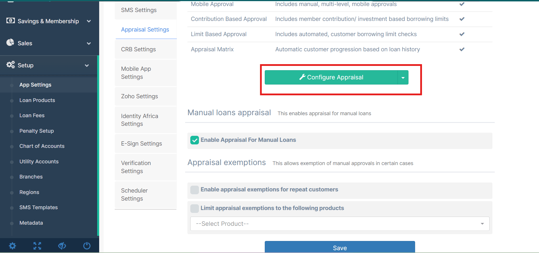 Figure 4.3 The master appraisal settings interface used to activate manual review, mobile approvals, and automated matrices.